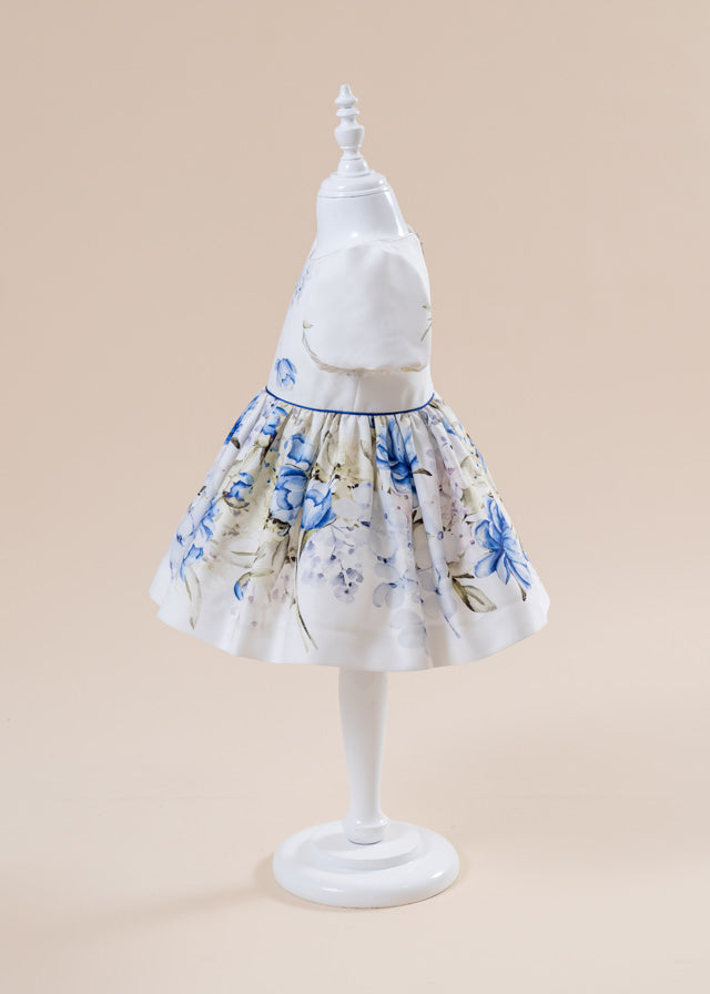 Elegant Daniela Cream Cotton Dress With Blue Flowers AnneBebe 