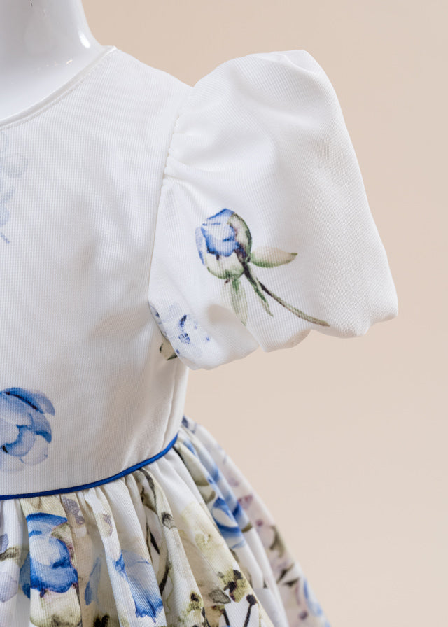 Elegant Daniela Cream Cotton Dress With Blue Flowers AnneBebe 