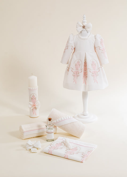 Set Botez Cristiana 3 Piese, Rochita, Trusou si Lumanare Personalizat Botez AnneBebe