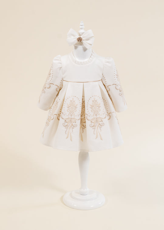 Rochita Nicole Crem Bordura Flori Capucino Cu Auriu AnneBebe