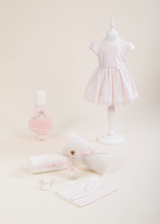 Set Botez Elvira 3 Piese, Rochita, Trusou si Lumanare Personalizat Botez AnneBebe