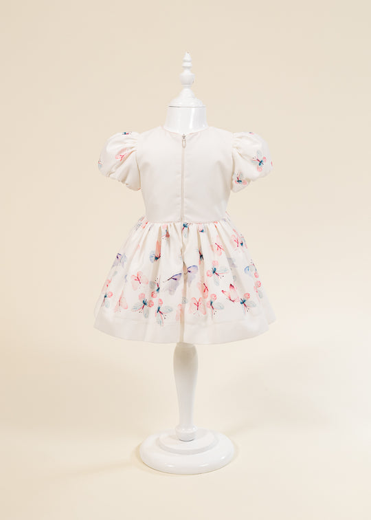 Rochita Crem Imprimeu Fluturi Roz Si Bleo AnneBebe