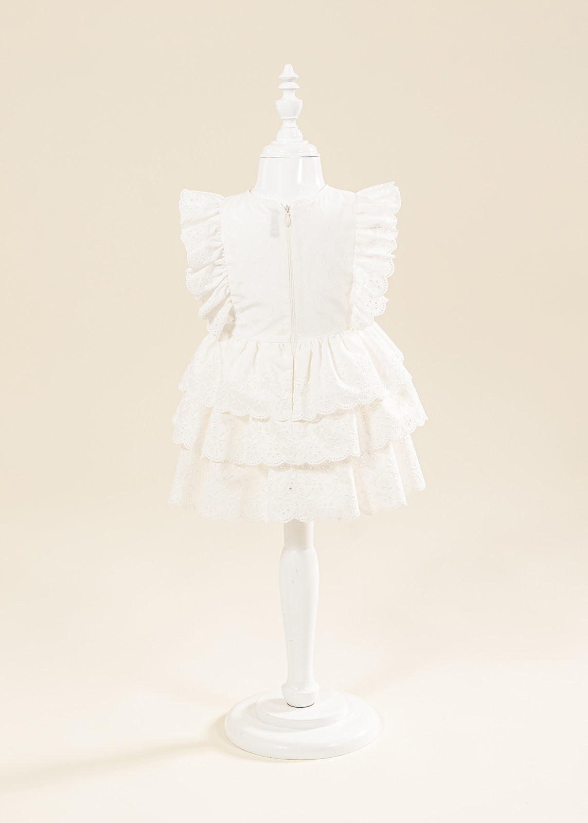 Rochita Eleganta Zina Crem Broderie Cu Doua Volanase AnneBebe