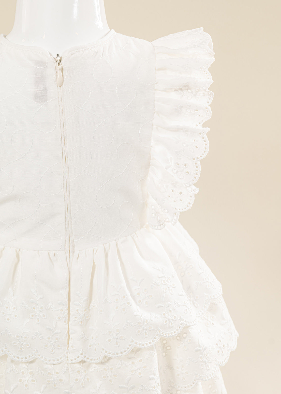 Rochita Eleganta Zina Crem Broderie Cu Doua Volanase AnneBebe