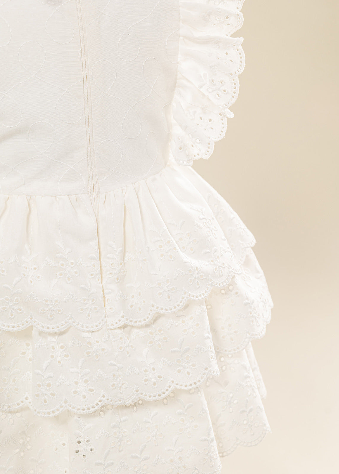 Rochita Eleganta Zina Crem Broderie Cu Doua Volanase AnneBebe