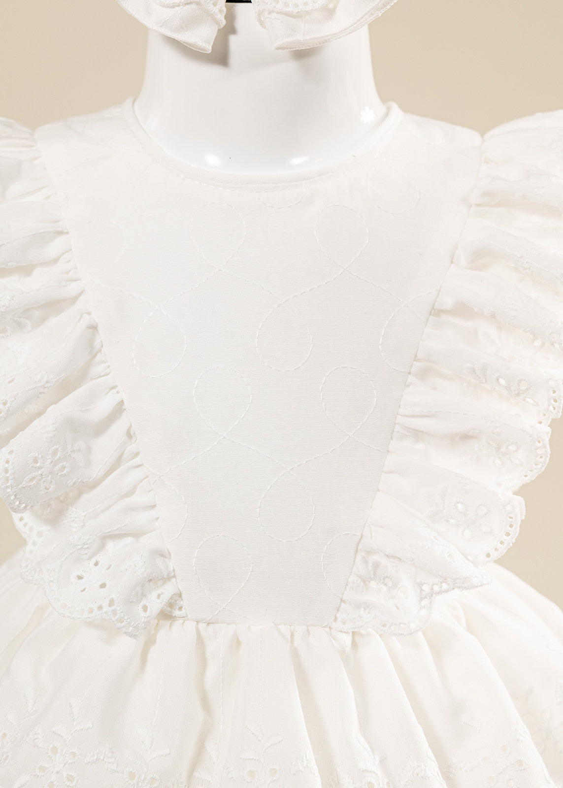 Rochita Eleganta Zina Crem Broderie Cu Doua Volanase AnneBebe