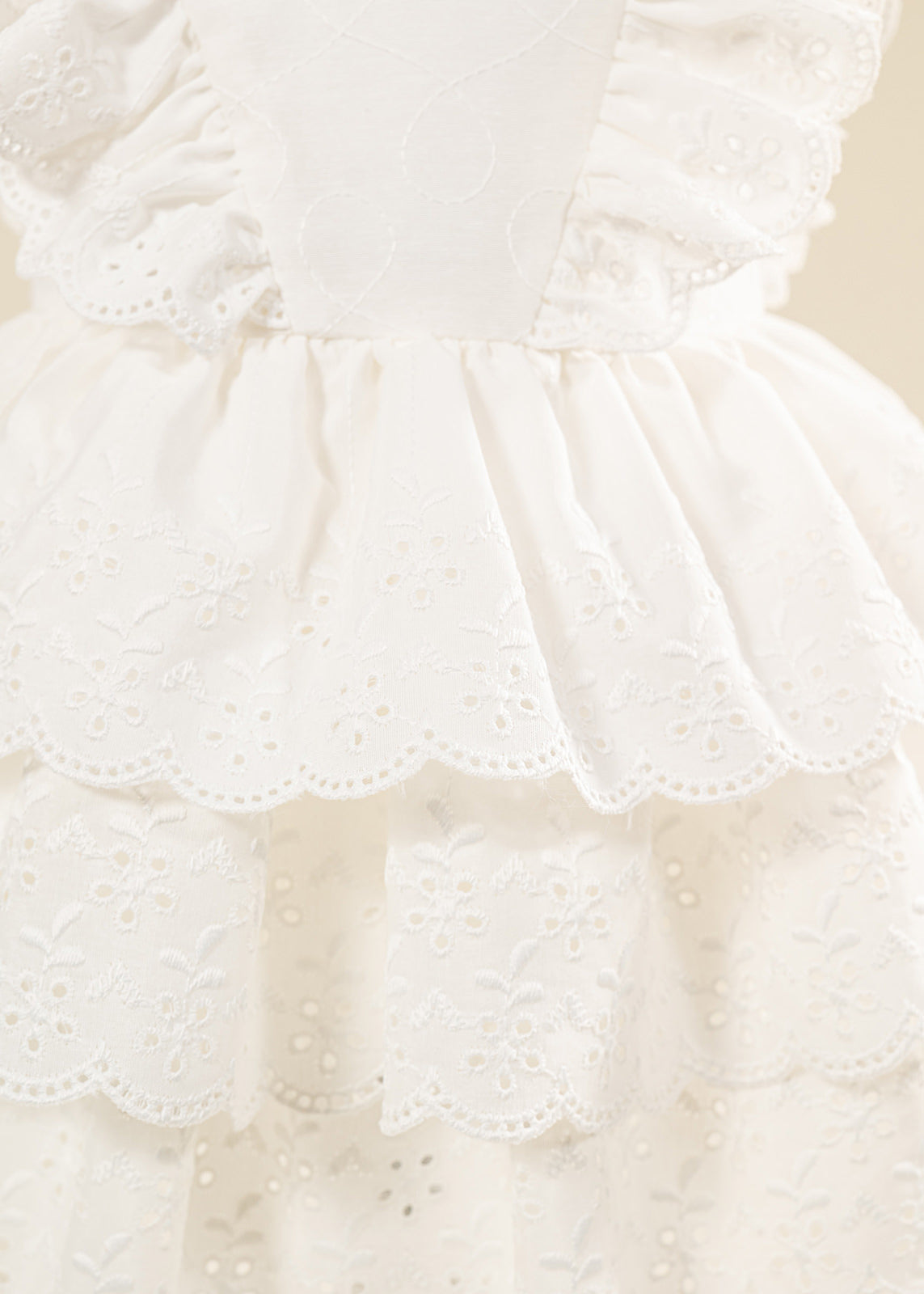 Rochita Eleganta Zina Crem Broderie Cu Doua Volanase AnneBebe