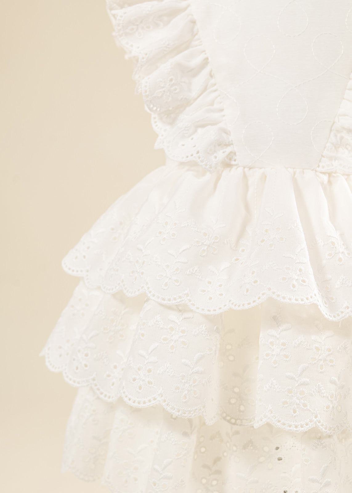 Rochita Eleganta Zina Crem Broderie Cu Doua Volanase AnneBebe