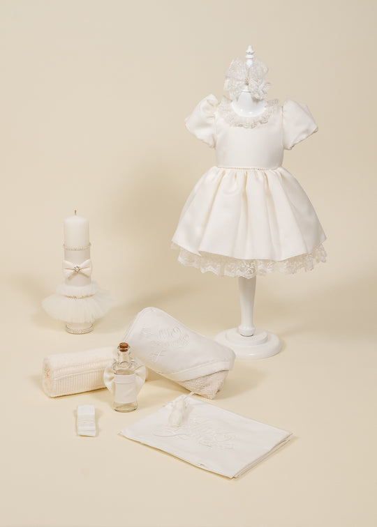 Set Botez Ivy 3 Piese, Rochita, Trusou si Lumanare Personalizat Botez AnneBebe
