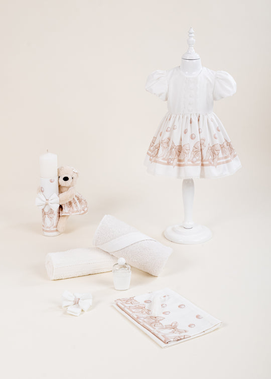 Set Botez Leila 3 Piese, Rochita, Trusou si Lumanare Personalizat Botez AnneBebe