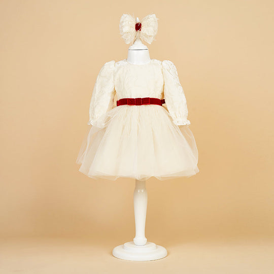 Girls Dress Sorana Cappuccino Print Velvet Cord Grena AnneBebe