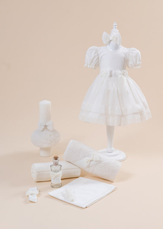 Set Botez Miruna 3 Piese, Rochita, Trusou si Lumanare Personalizat AnneBebe