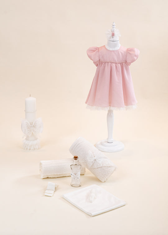 Chantelle Rose 3-Piece Christening Set, Dress, Christening Outfit, and Personalized Christening Candle AnneBebe