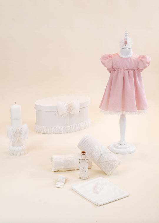 Chantelle Rose Christening Set 4 Pieces, Dress, Christening Accessories, Candle and Personalized Christening Box AnneBebe