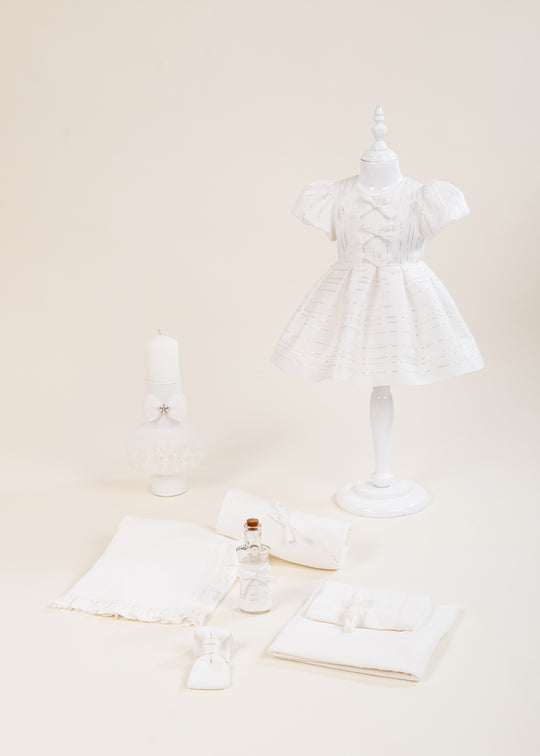 Ana Baptism Set 3 Pieces Dress Christening Set and Personalized Baptism Candle AnneBebe