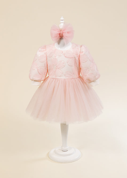 Rochita Roz Cu Flori 3d Si Fusta Tull Roz Cu Sclipici AnneBebe