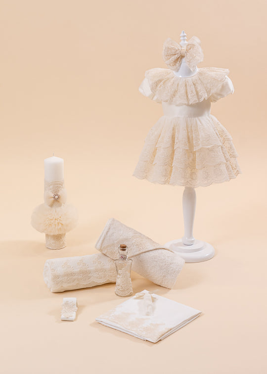 Aniela Baptism Set 3 Pieces Truss Dress and Candle Personalized Baptism AnneBebe