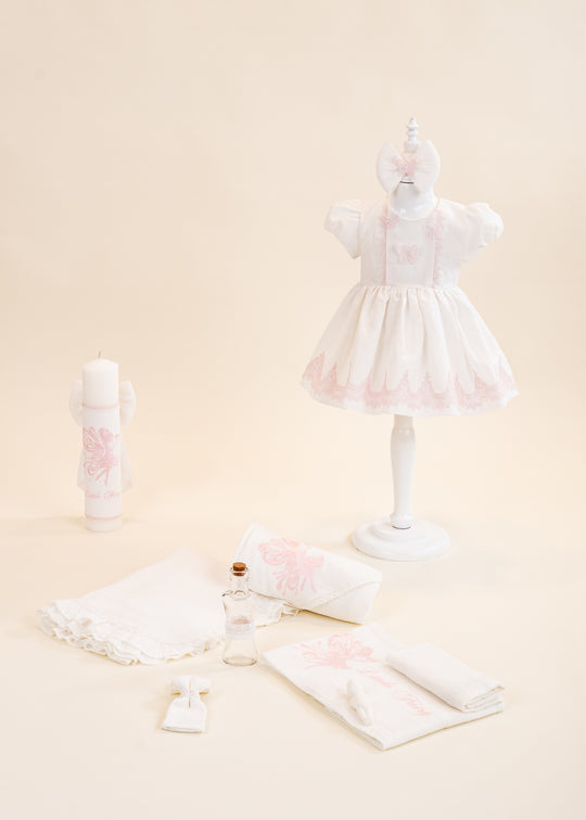 Set Botez Zana 3 Piese Rochita, Trusou si Lumanare Personalizat Botez AnneBebe