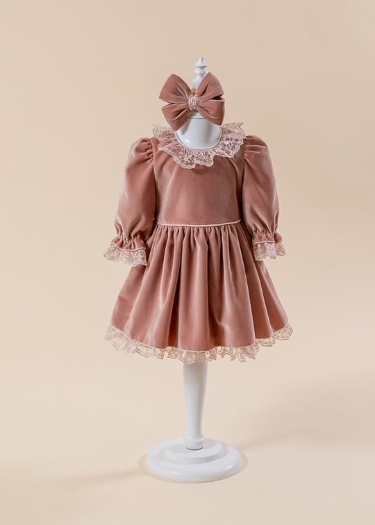 Rochita Eleganta Sorina Catifea Roz Prafuit AnneBebe