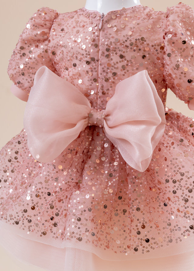 Girl's Tasha Tull Sequin Dress Pink Ceremony Detachable Bow 