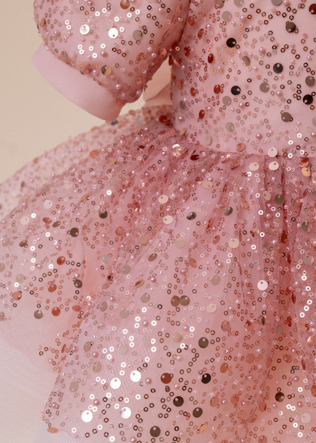 Рожева церемоніальна сукня Tasha з паєтками та знімним бантом для дівчинки 