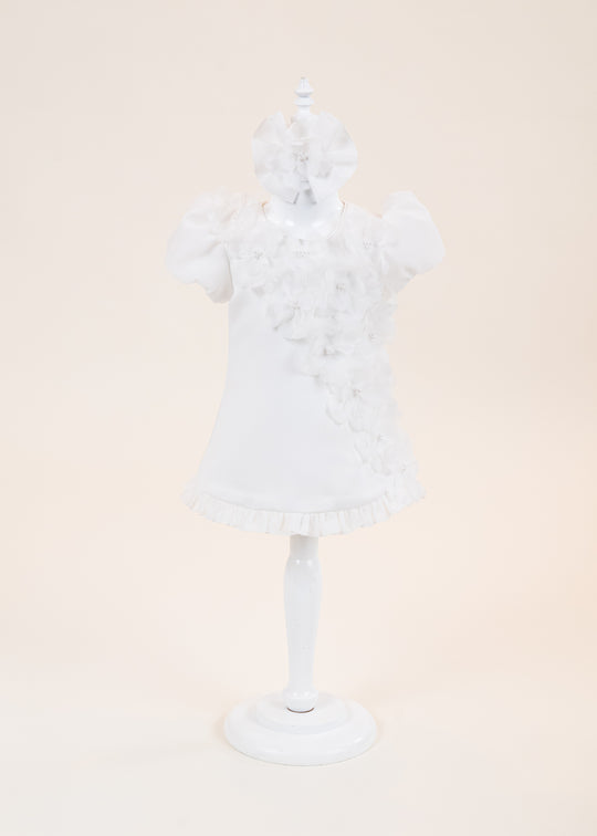 Rochita Linda Satin Crem Cu Flori 3D Si Perle AnneBebe