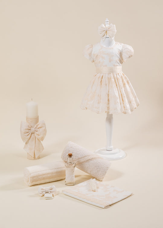 Baptism Set Doinita 3 Pieces Dress, Trouser and Candle Personalized Baptism AnneBebe