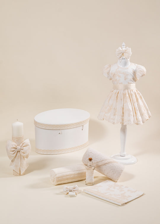 Doinita Baptism Set 4 Pieces Dress, Candle and Personalized Baptism Chest AnneBebe