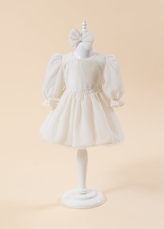 Rochita Klara Crem Catifea Matase Cu Dungi AnneBebe