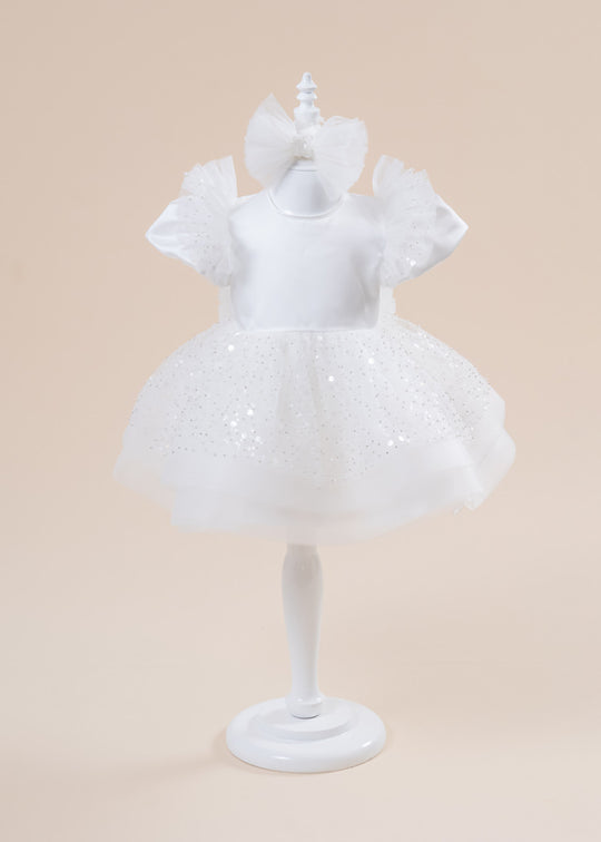 Elegant Aisha Tull Cream Dress with Silver Sequins AnneBebe