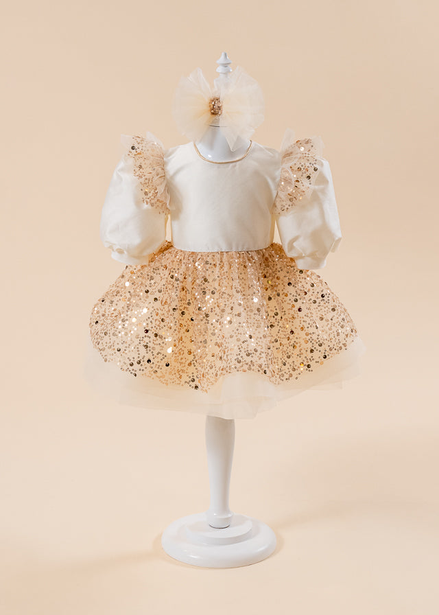 Roxana Cappuccino Dress with Gold Sequins AnneBebe