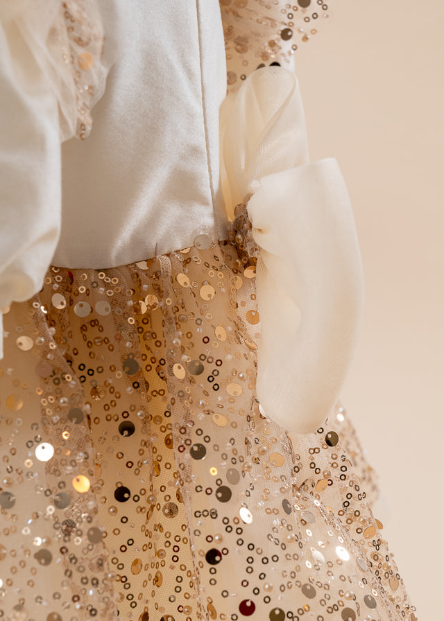 Roxana Cappuccino Dress with Gold Sequins AnneBebe