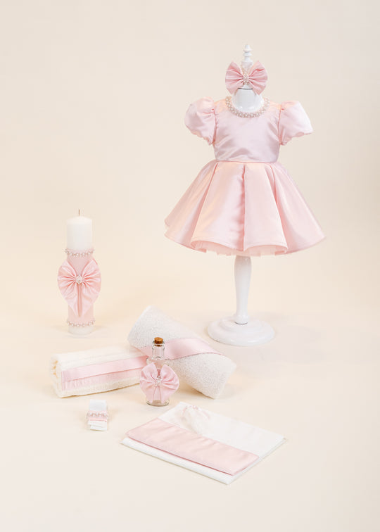 Set Botez Catalina 3 Piese, Rochita, Trusou si Lumanare Personalizat Botez AnneBebe