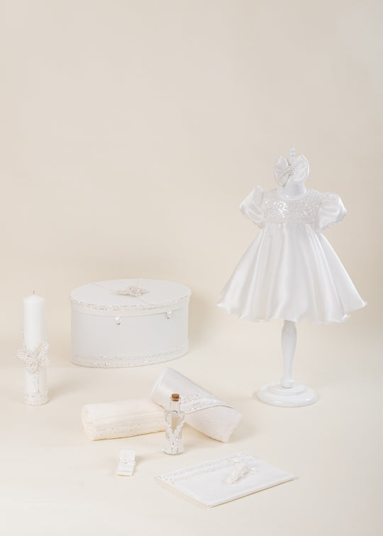 Christening Set Olga 4 Pieces Dress Christening Kit Candle and Personalized Chest AnneBebe
