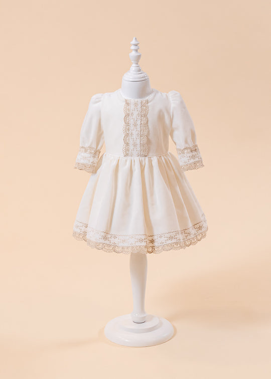 Nora Dress Cream Velvet Gold Lace AnneBebe