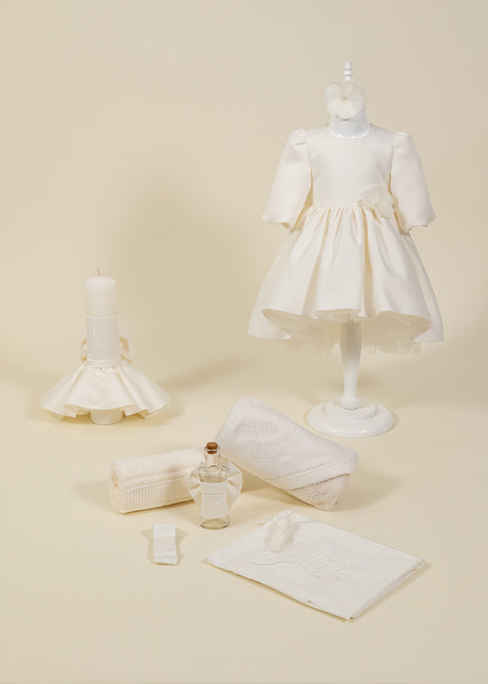 Set Botez Cataleya 3 Piese, Rochita, Trusou si Lumanare Personalizat Botez AnneBebe