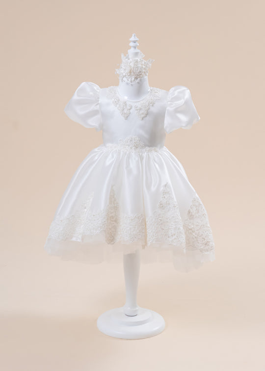 Elegant Sonia Cream Dress With Train Border Lace With Pearls AnneBebe