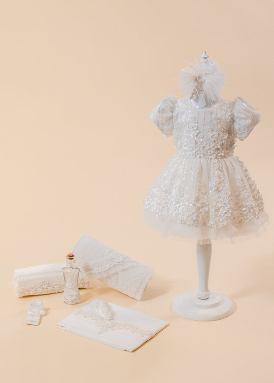 Set Botez Amira 2 Piese, Rochie si Trusou Personalizat AnneBebe