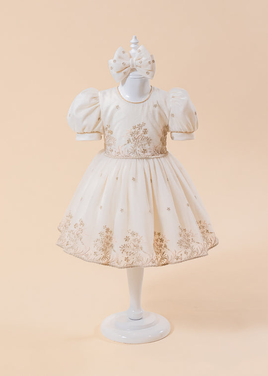Anita Cappuccino Dress with Golden Flower Border AnneBebe