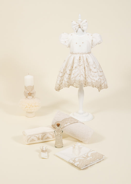 Isaura Christening Set 3 Pieces, Dress, Christening Layette and Personalized Christening Candle AnneBebe