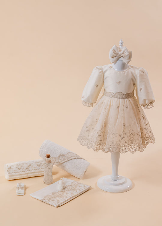 Set Botez Izabela 2 Piese, Rochie si Trusou Personalizat AnneBebe