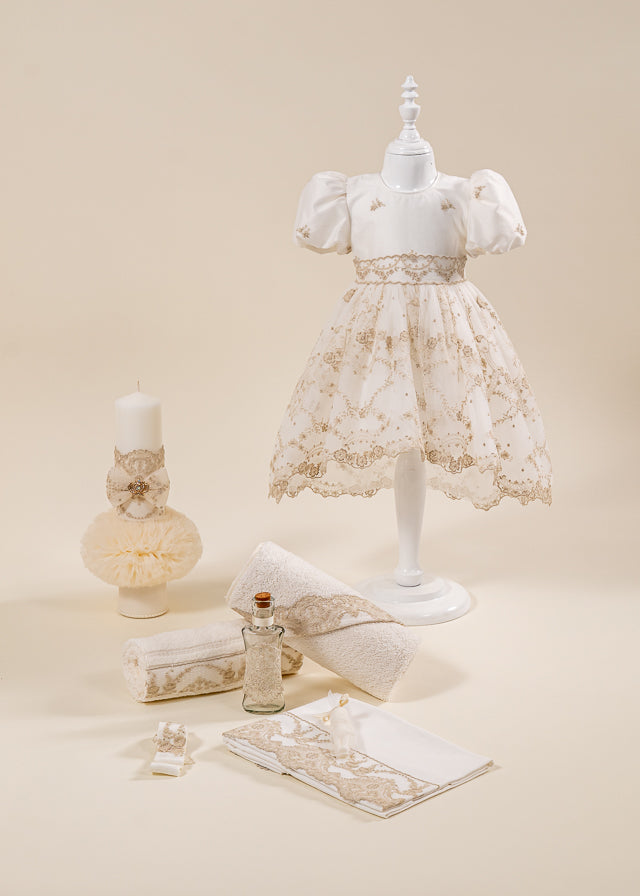 Set Botez  3 Piese  Rochie Trusou si Lumanare Personalizat Botez AnneBebe