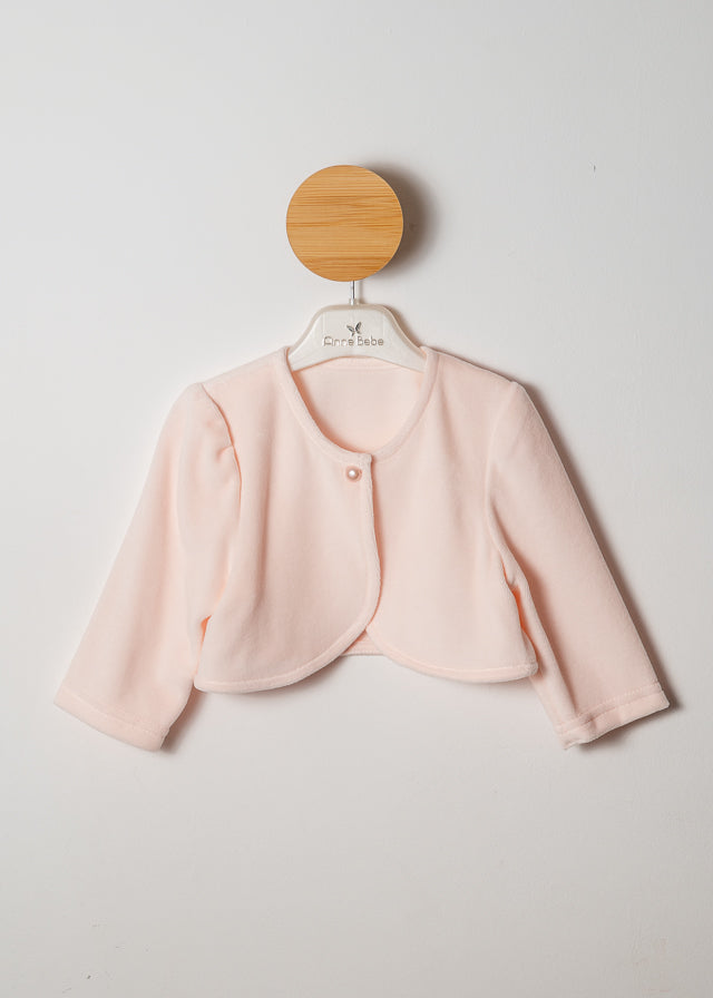 Pink velvet plush bolero for babies Annebebe