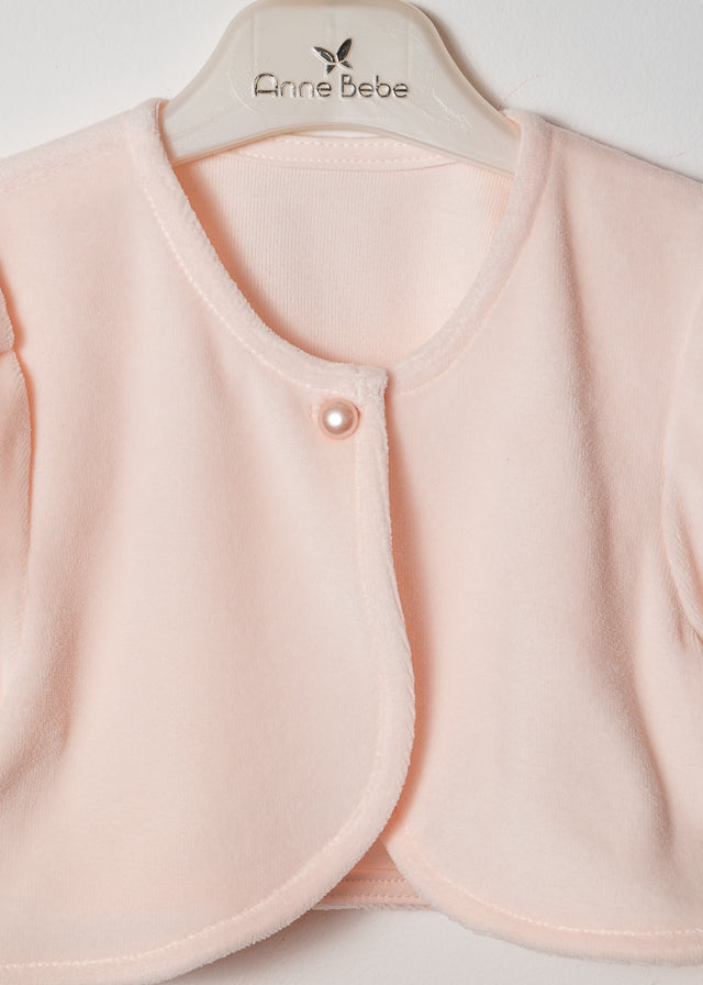 Pink velvet plush bolero for babies Annebebe