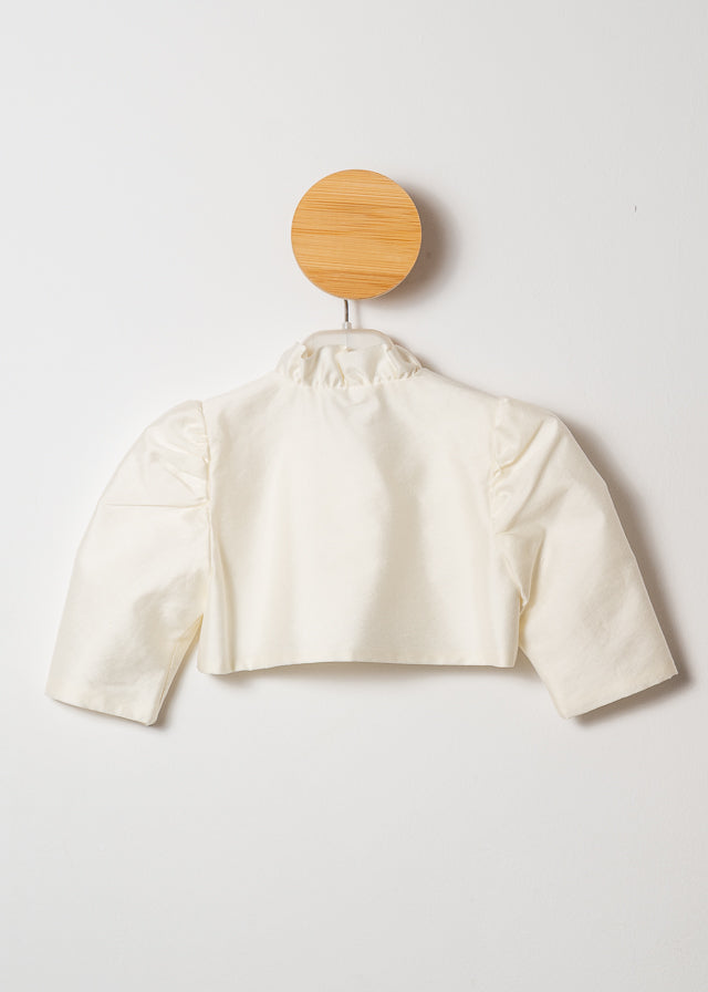 Dark Cream Taffeta Bolero With Ruffles At Collar 