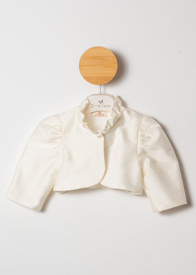 Dark Cream Taffeta Bolero With Ruffles At Collar 