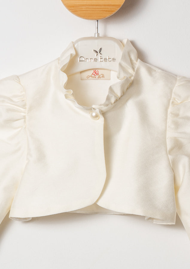 Dark Cream Taffeta Bolero With Ruffles At Collar 