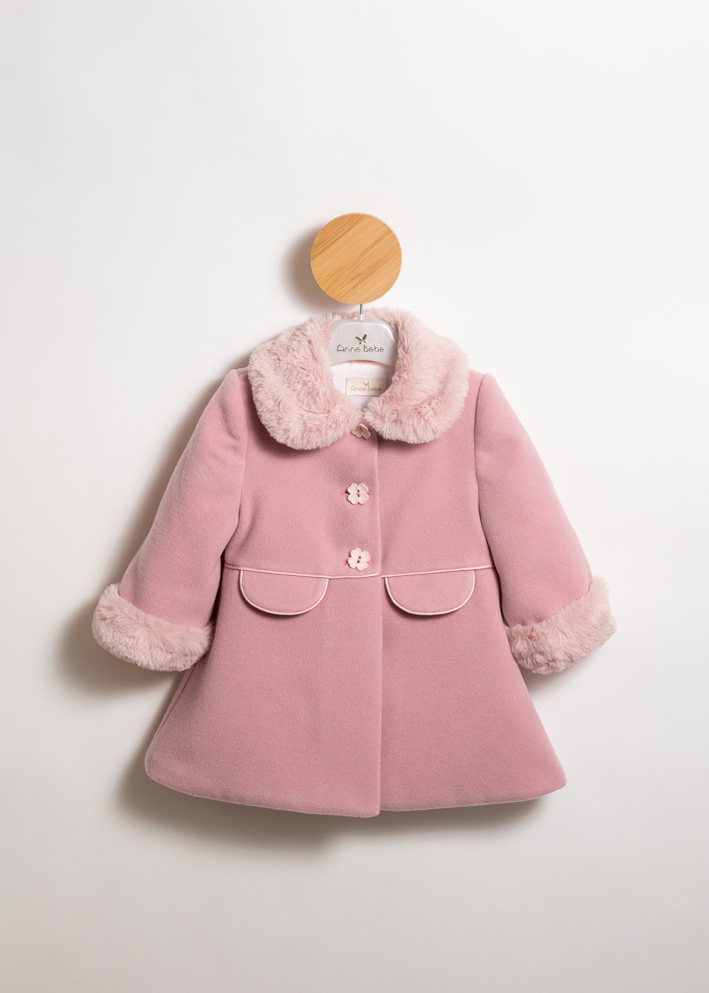 Palton Stofa Roz Pudra Cu Blanita La Guler Si Maneca AnneBebe