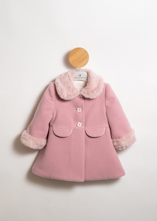 Palton Stofa Roz Pudra Cu Blanita La Guler Si Maneca AnneBebe