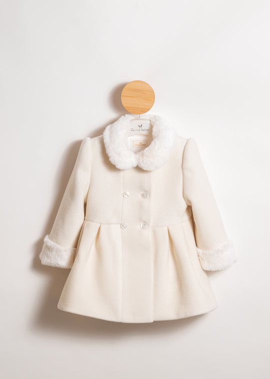 Palton Stofa Crem Cu Blanita Si Cret In Talie Doua Randuri De Nasturi AnneBebe